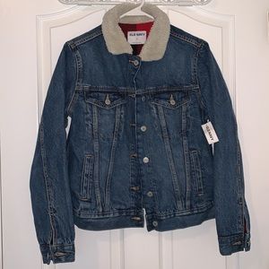 Old Navy Plaid Jean Jacket Faux Sterling sheep collar New with tags size M